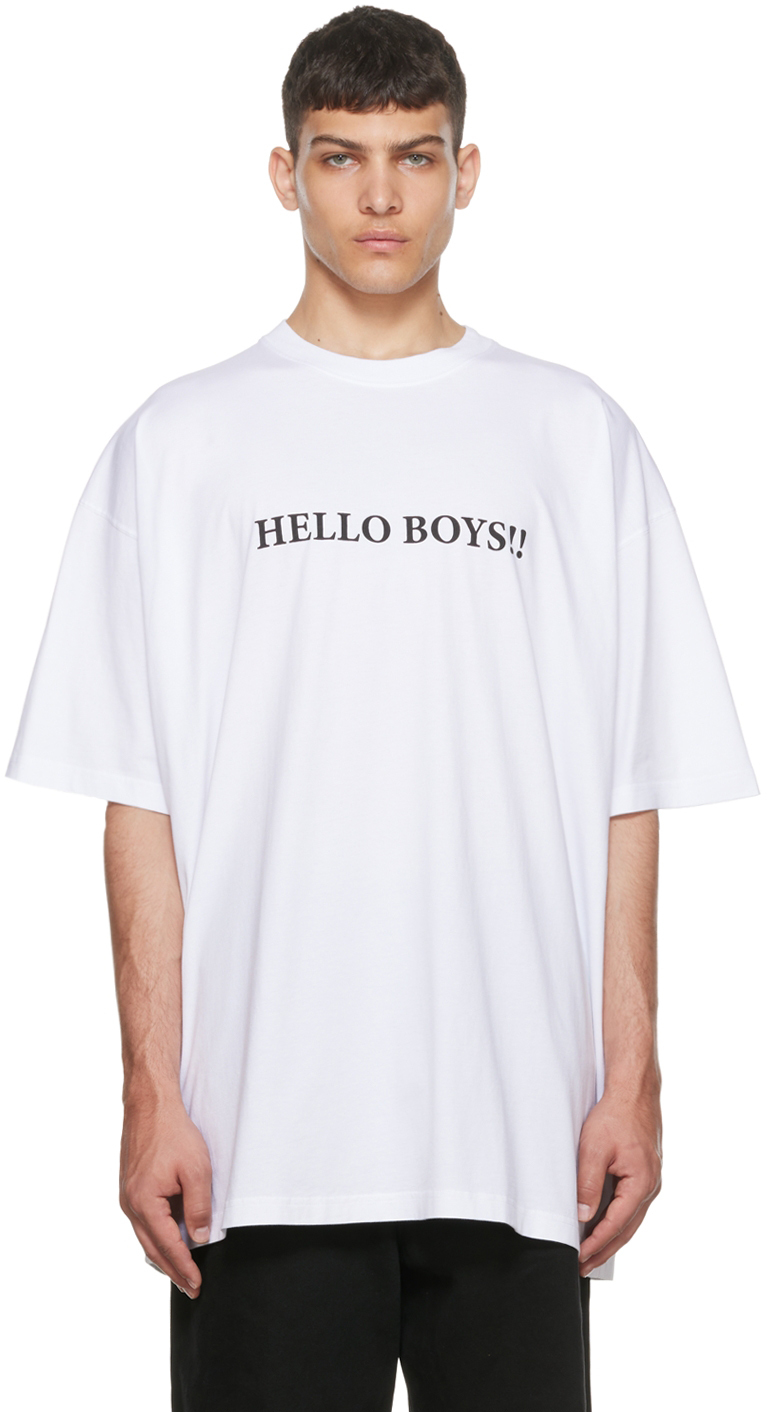 VETEMENTS White 'Hello Boys' T- Shirt