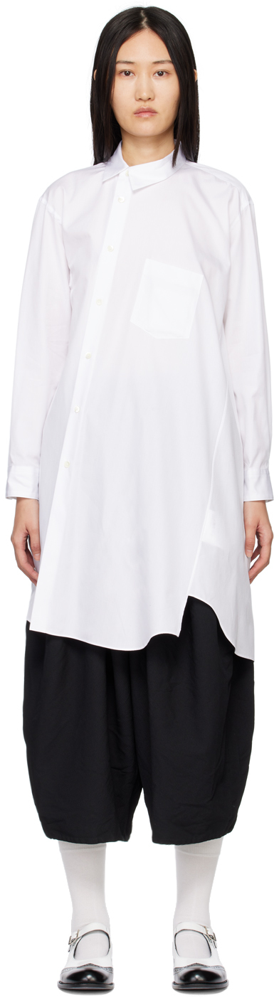 White Asymmetric Shirt Midi Dress