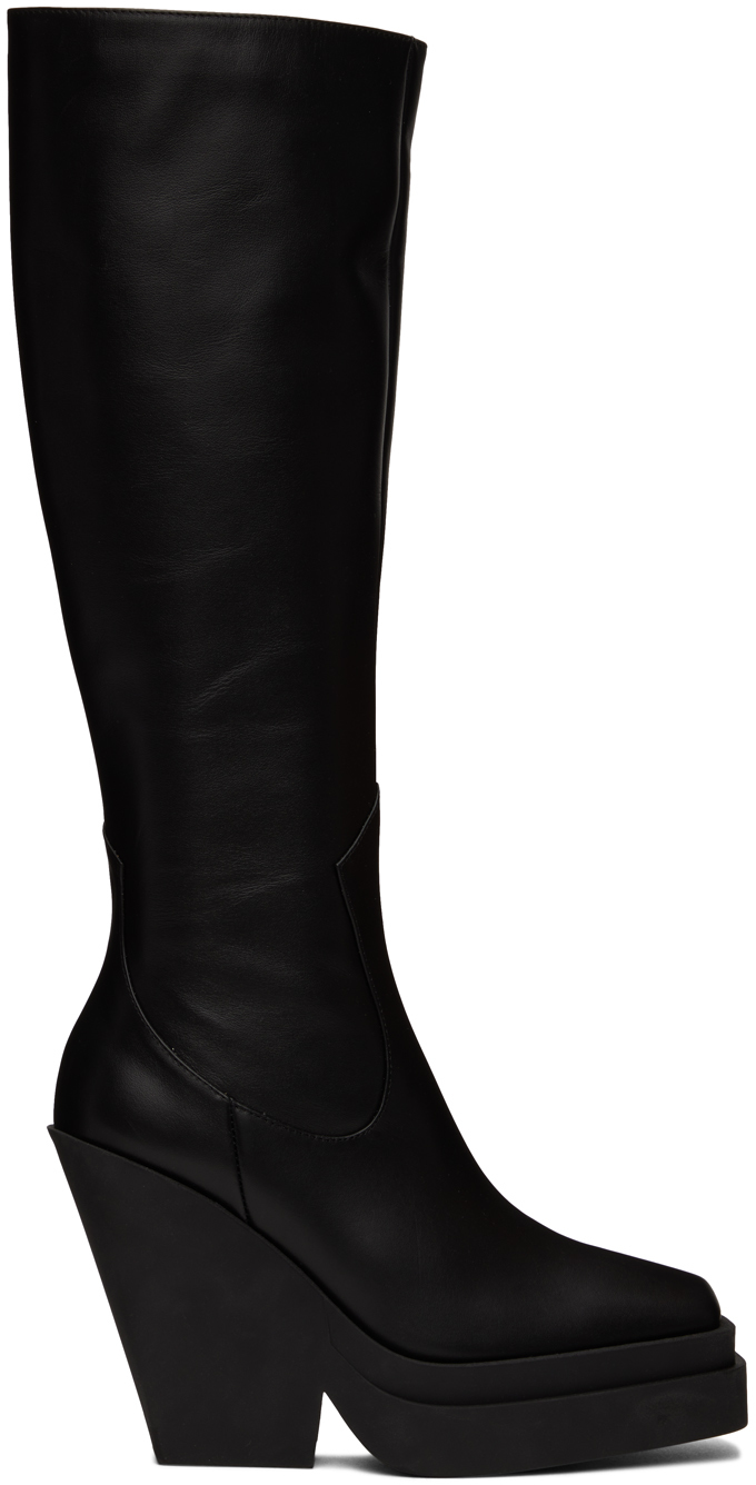 Ssense Donna Scarpe Stivali Stivali da equitazione Black Leather Riding Boots 