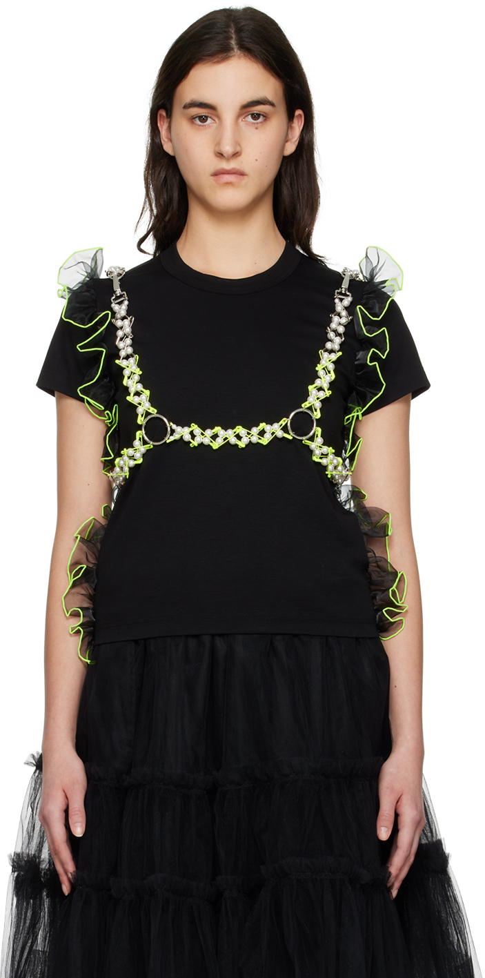 Silver & Green Pin & Pearl Harness by Noir Kei Ninomiya on Sale