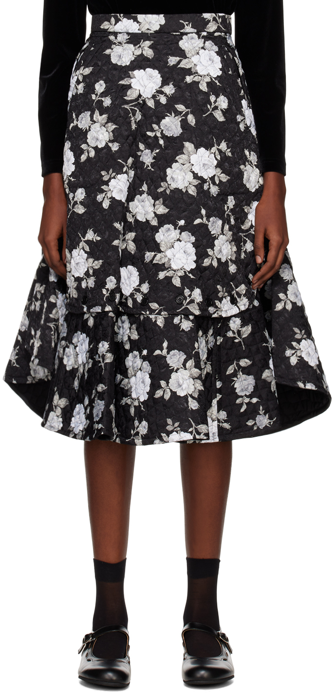 Noir Kei Ninomiya: Black Quilted Midi Skirt | SSENSE Canada