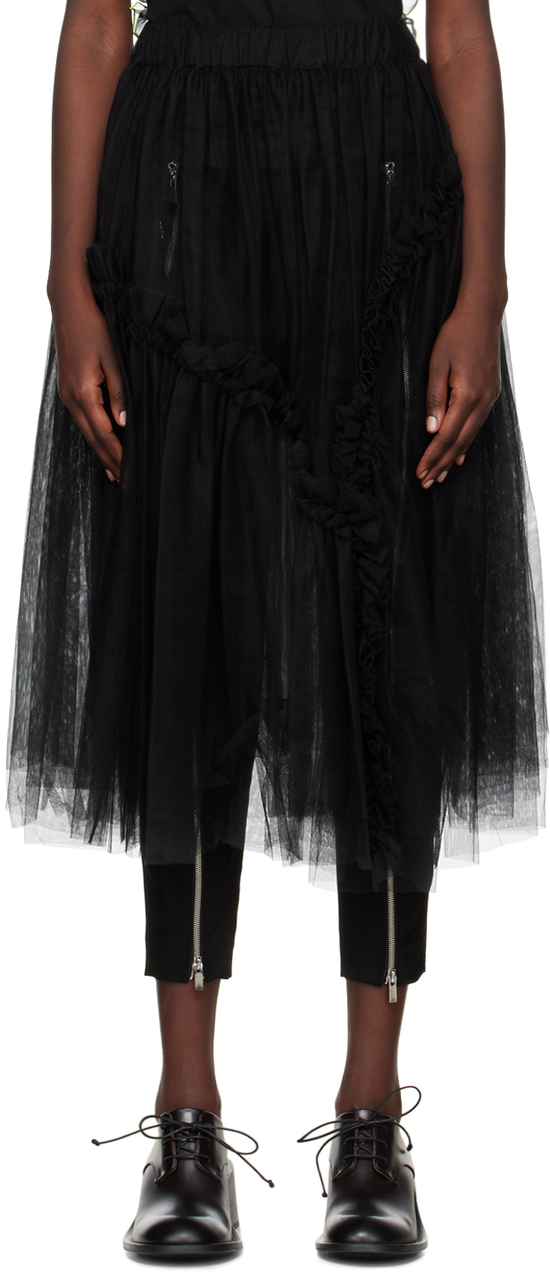 Black Ruffled Midi Skirt by Noir Kei Ninomiya on Sale