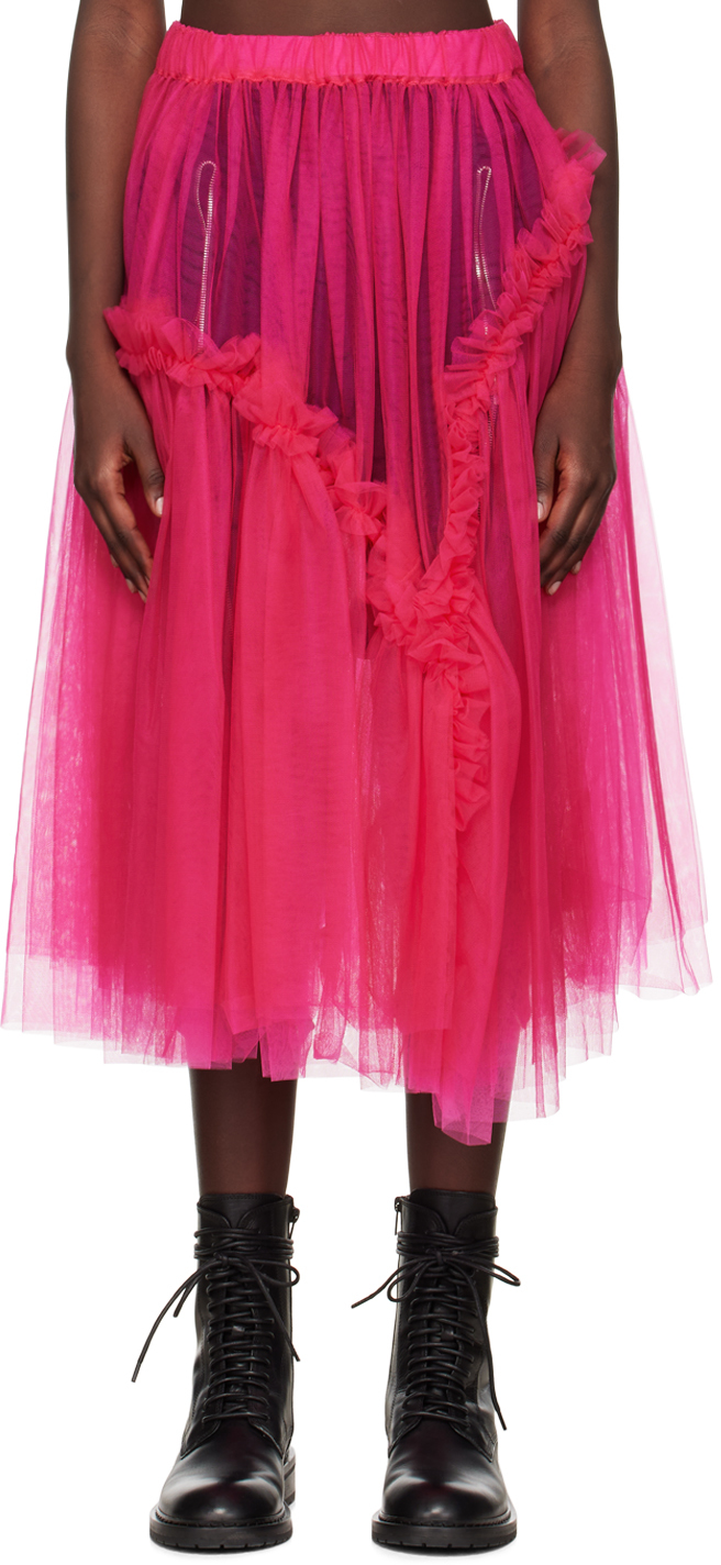 Pink Ruffled Midi Skirt