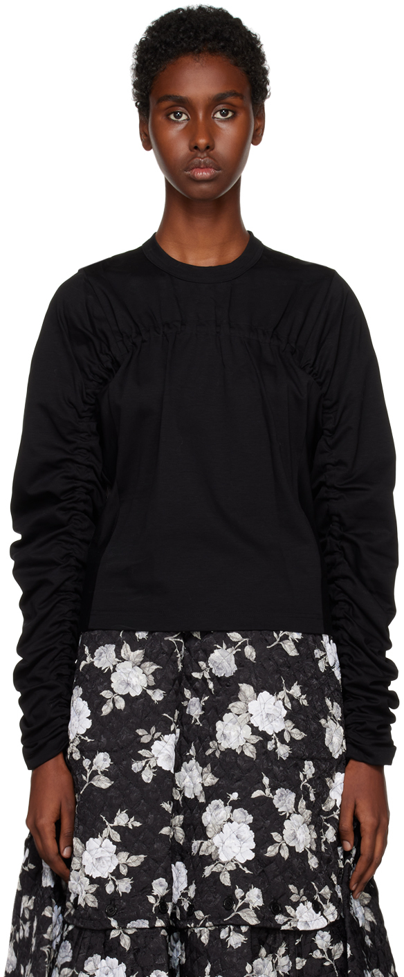 Noir Kei Ninomiya Black Ruched Long Sleeve T-shirt In 1 Black
