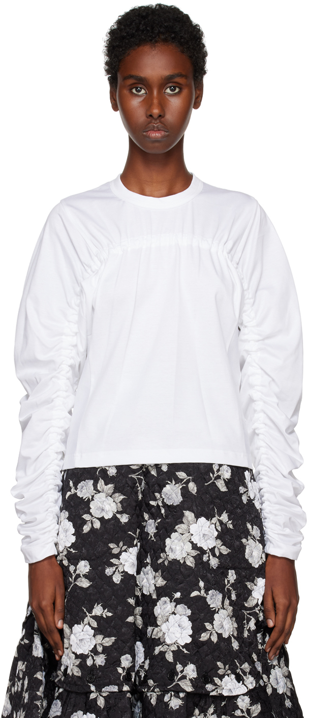 Noir Kei Ninomiya White Ruched Long Sleeve T-shirt In 2 White