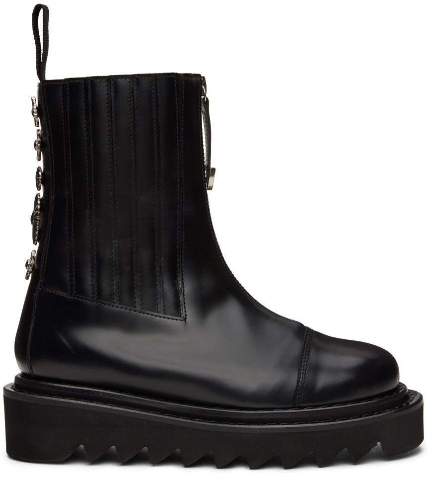 Black Side Gore Zip Boots by Toga Virilis on Sale