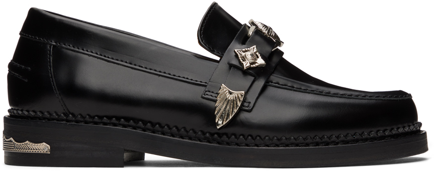 Black Leather Loafers by Toga Virilis on Sale