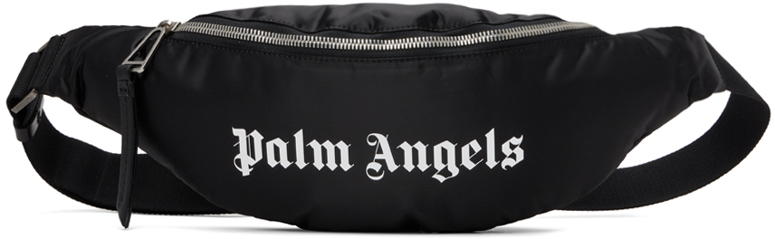 Palm Angels Black Zip Pouch In Black White