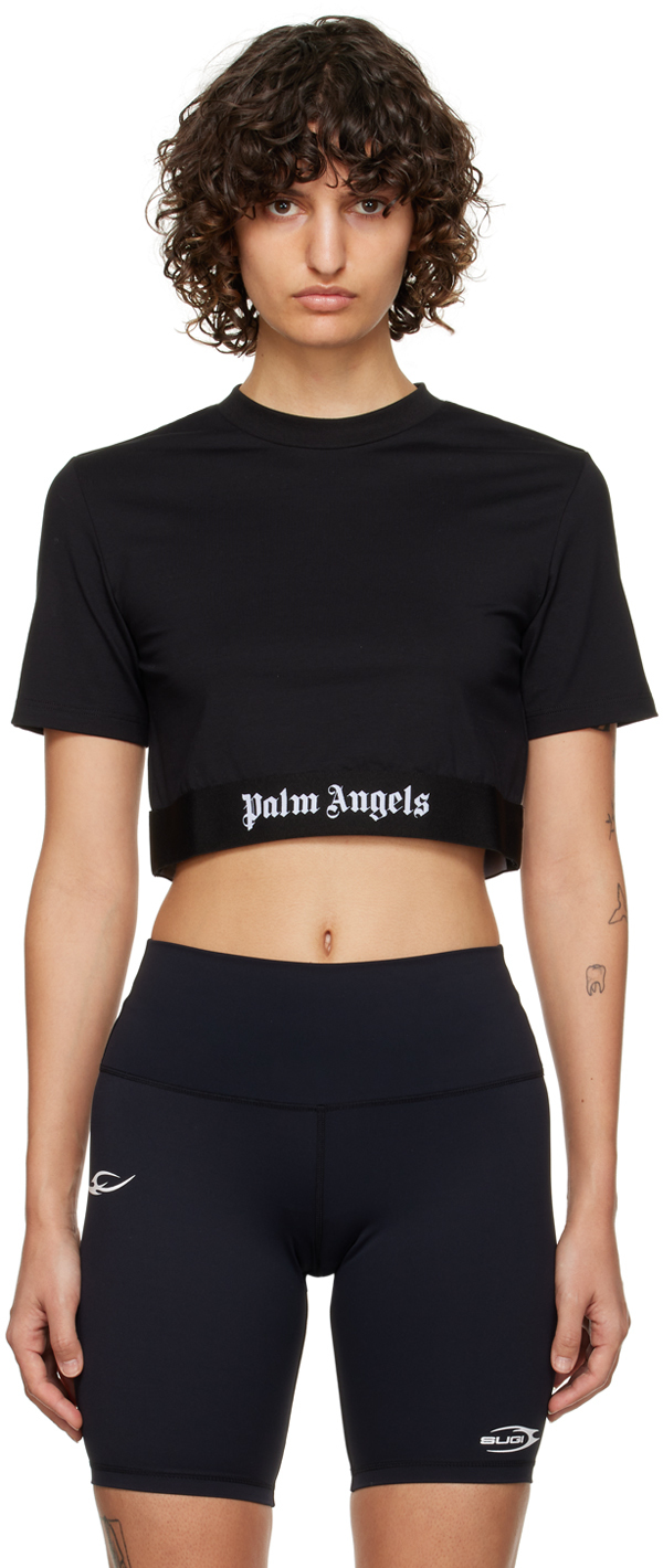 Shop Palm Angels Black Tape T-shirt In Black White