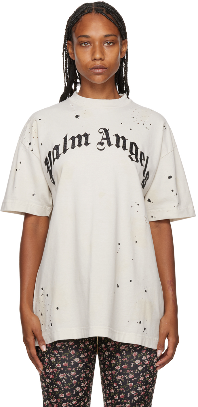 Palm Angels Off-White Glittered T-Shirt