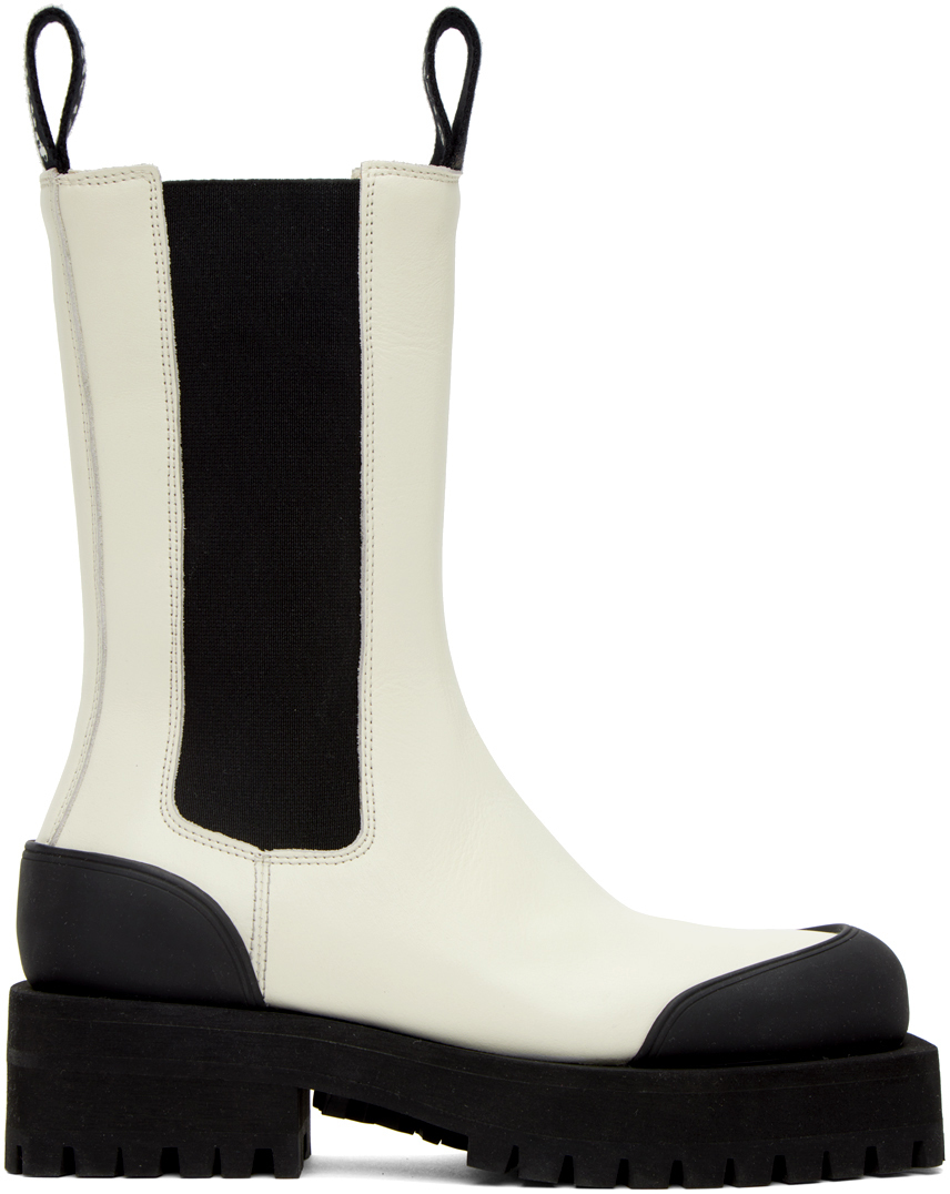 Palm Angels White Grained Chelsea Mid-Calf Boots
