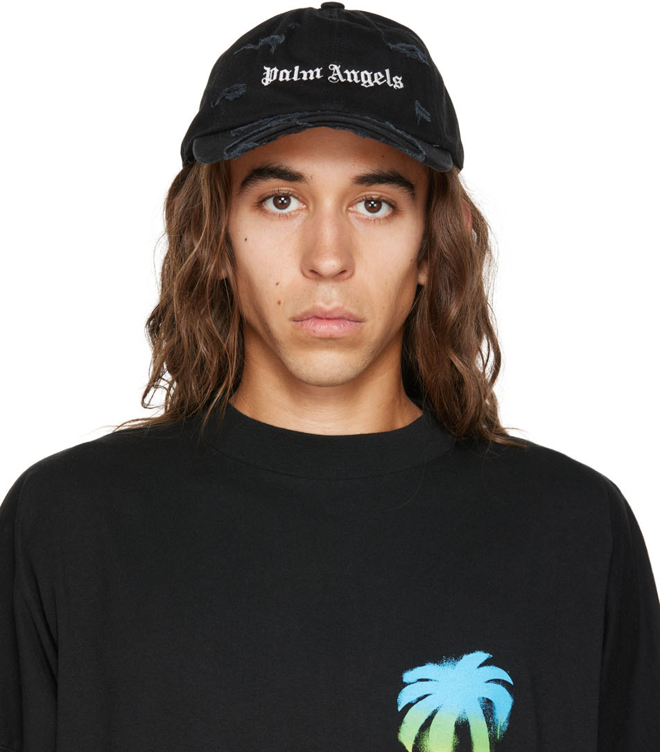 Black Ripped Logo Cap by Palm Angels on Sale