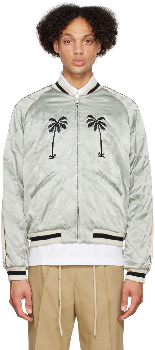 Gray 'Life Is Palm' Bomber Jacket