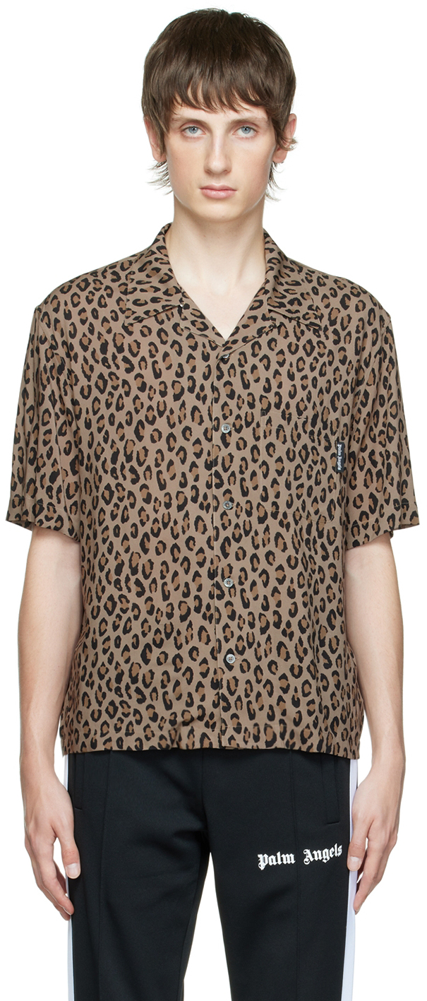 Palm Angels Brown Leopard Print Shirt