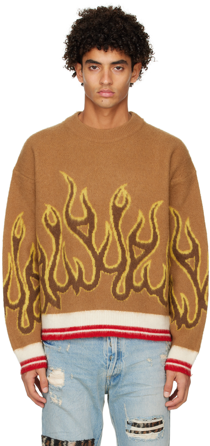 PALM ANGELS BROWN BURNING SWEATER