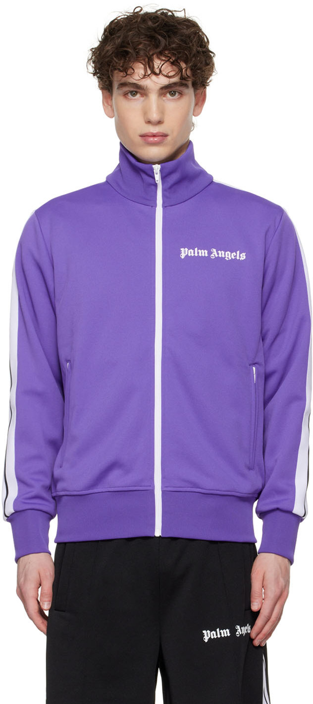 Palm Angels Logo Print Tech Jersey Track Jacket In Purple