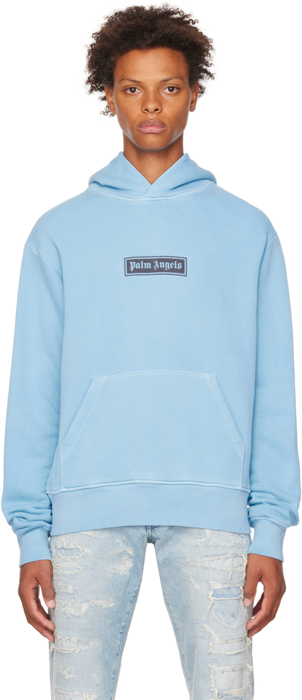 Blue Garment Dyed Hoodie by Palm Angels on Sale