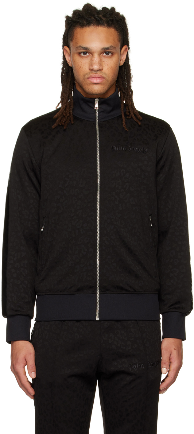 Black Leopard Track Jacket by Palm Angels on Sale