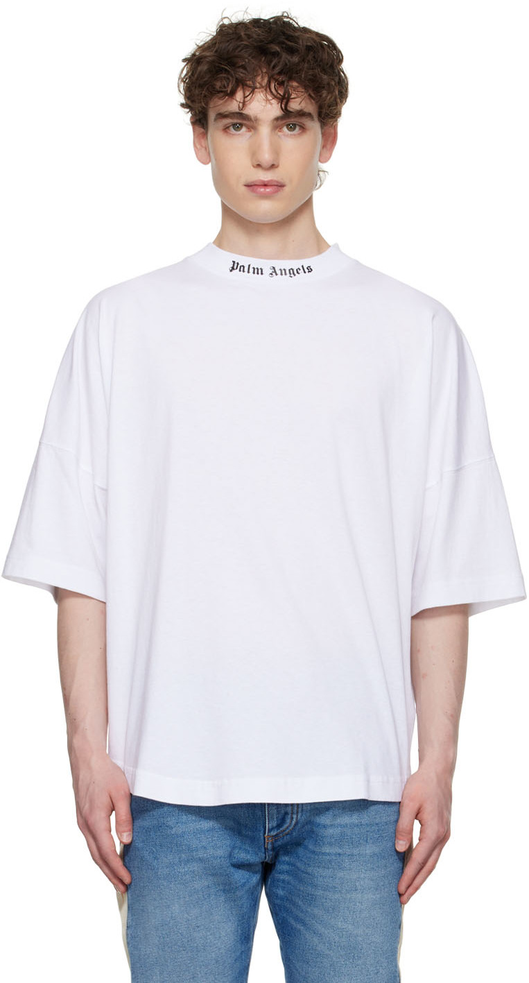 Palm Angels: White Logo T-Shirt | SSENSE UK