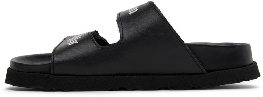 Palm Angels Kids Black Faux-leather Sandals In Black White