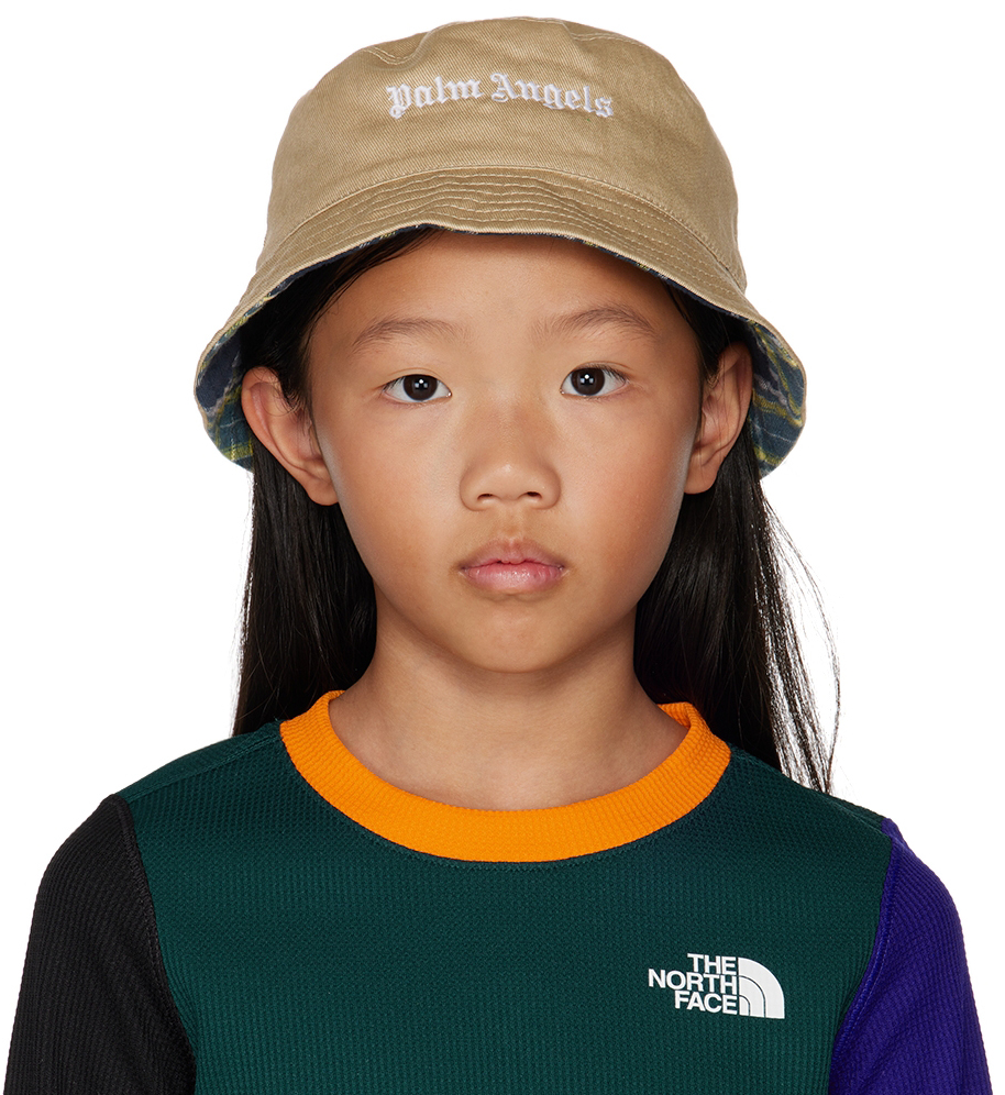 Kids Beige Embroidered Bucket Hat by Palm Angels on Sale