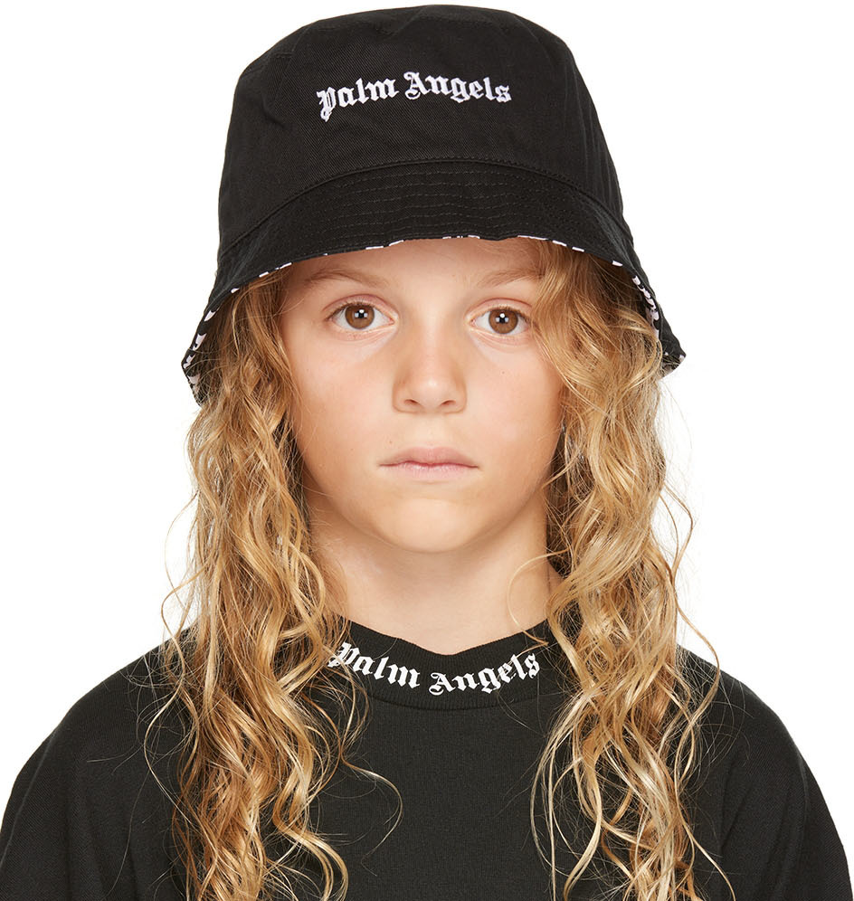 Palm Angels Kids Black Embroidered Bucket Hat