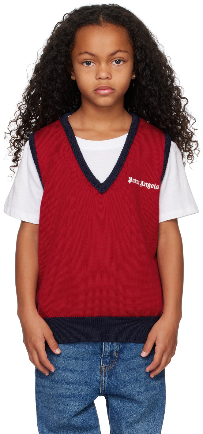 Shop Palm Angels Kids Red Curved Logo Vest In Red White