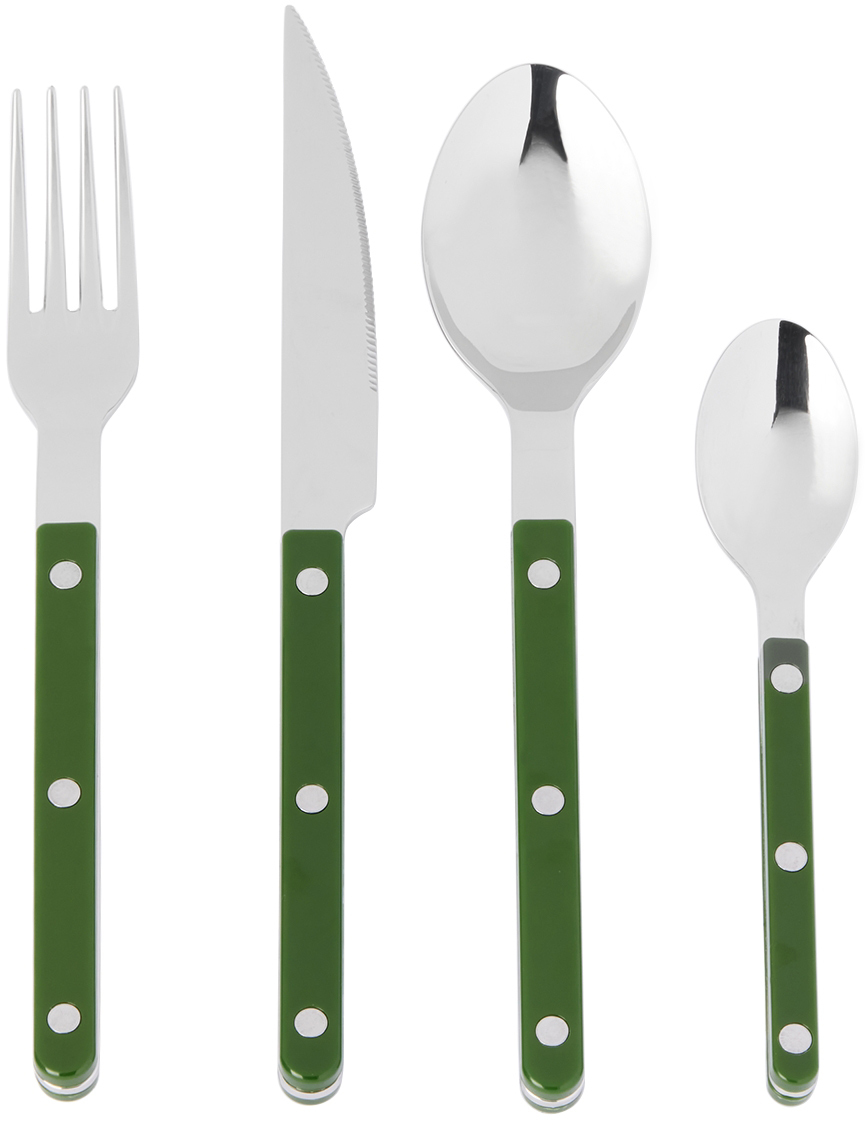 Sabre Green Bistrot Solid Four-piece Cutlery Set In Dark Green