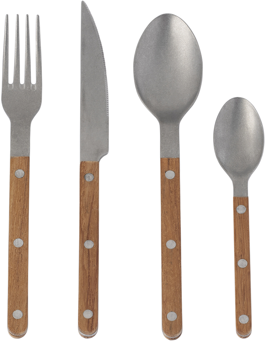 Sabre Brown Bistrot Vintage Four-piece Cutlery Set In Teak Wook