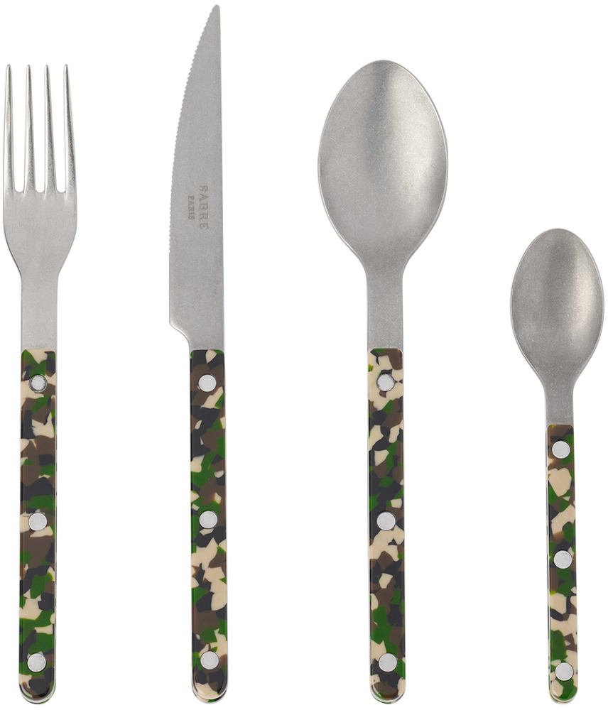 Sabre Green Camo Bistrot Vintage Cutlery Set In Green Camouflage