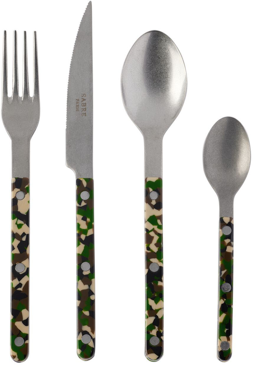 Sabre Green Camo Bistrot Vintage Cutlery Set In Green Camouflage