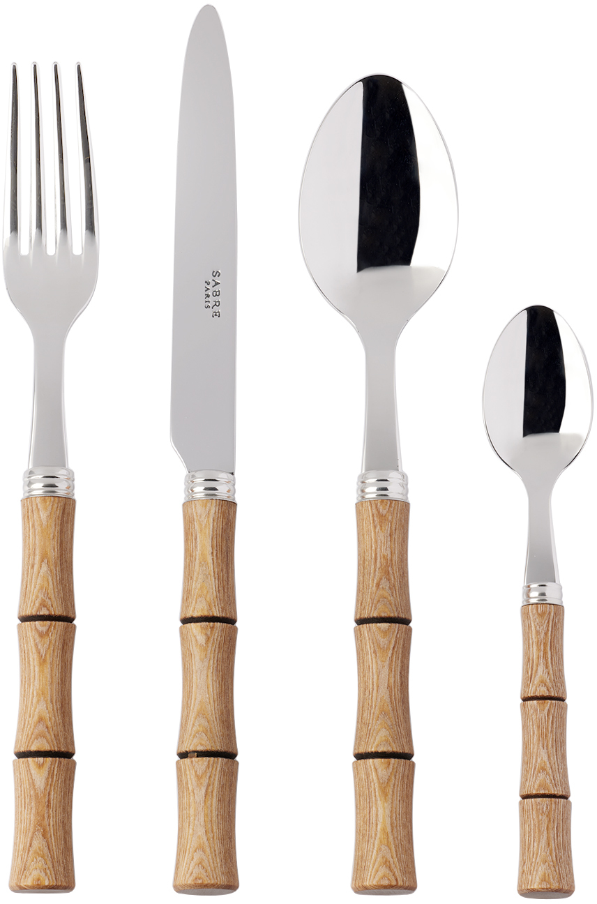 Sabre Bamboo Flatware Set, 4 Pcs In Light Bamboo