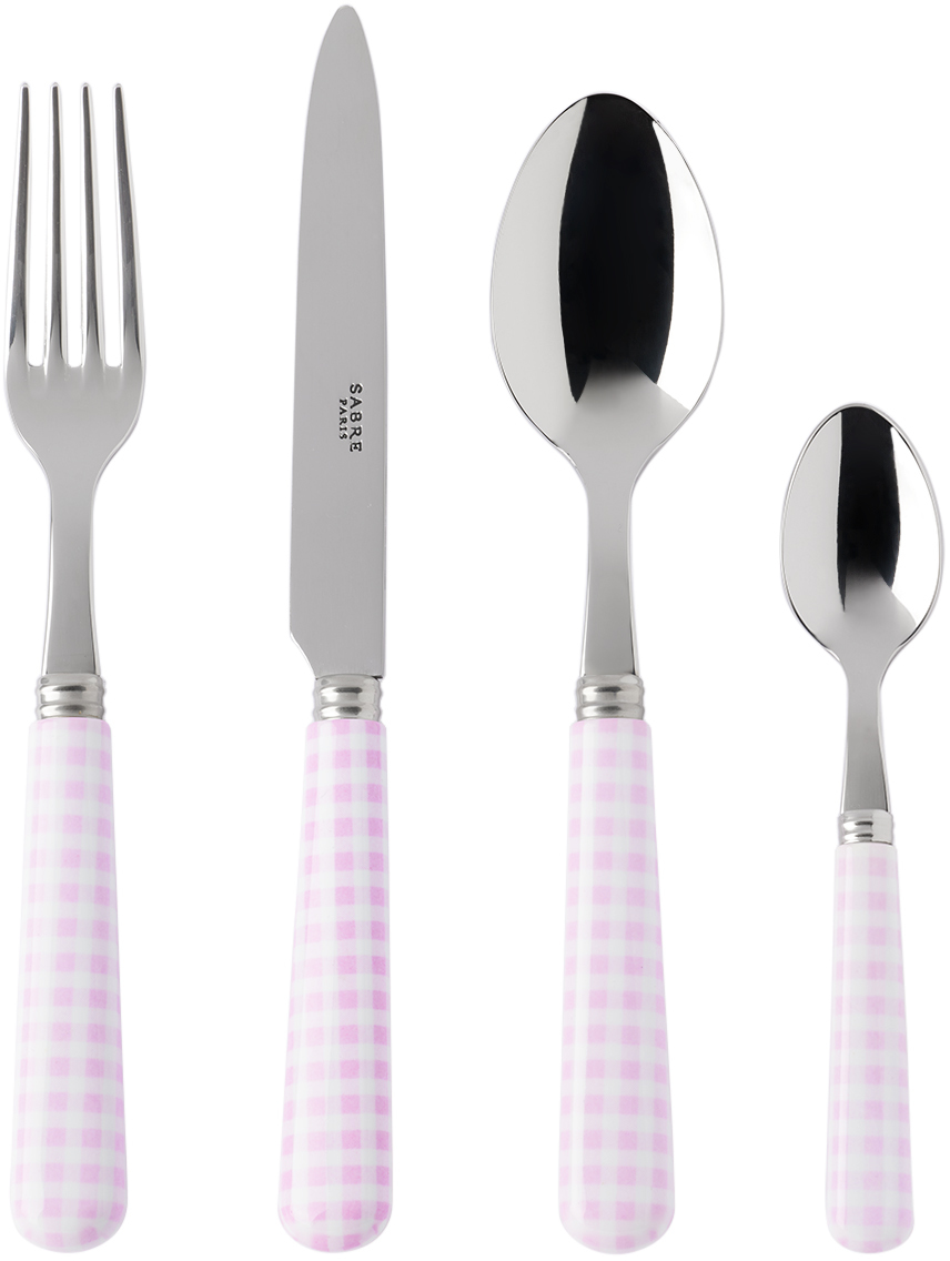 Sabre Pink Vichy Flatware Set, 4 Pcs