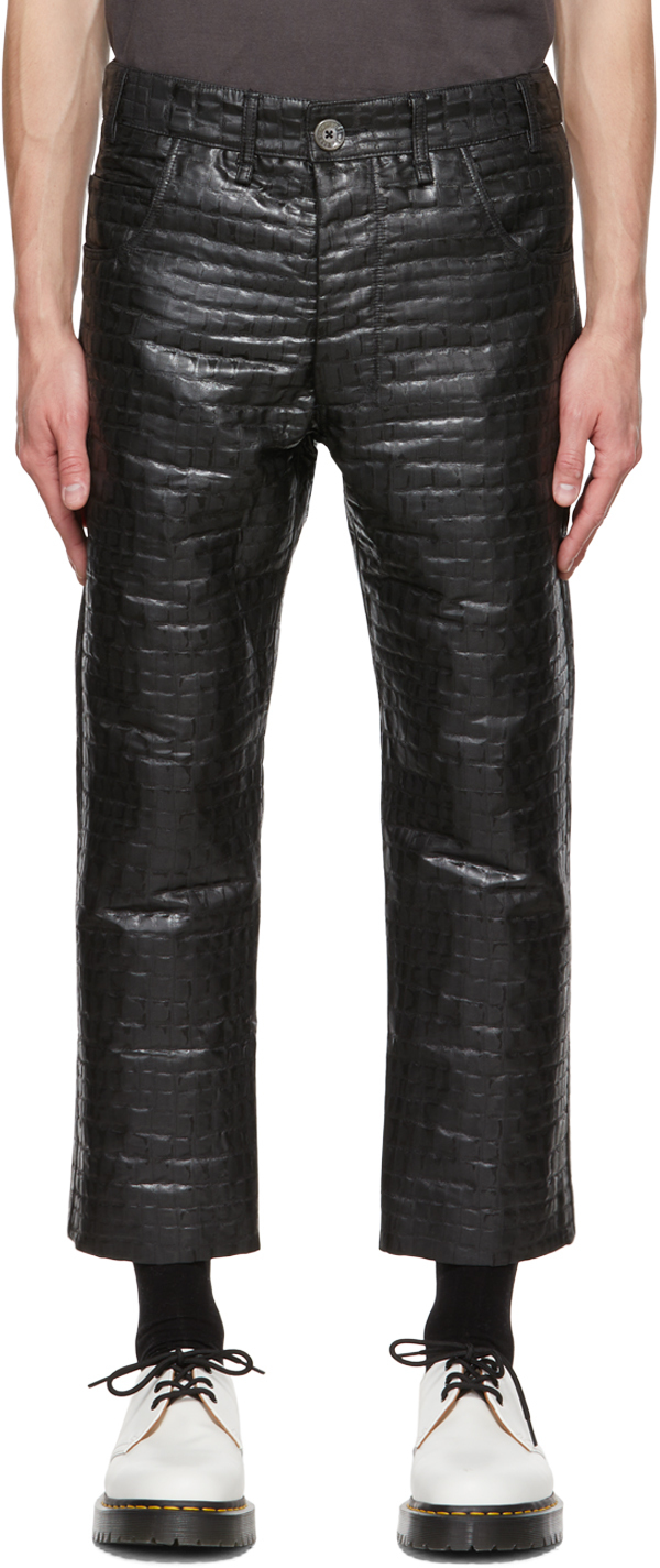 Black Matelassé Faux-Leather Pants