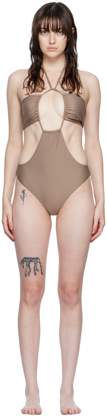 SSENSE Exclusive Taupe Cut-Out One-Piece Swimsuit