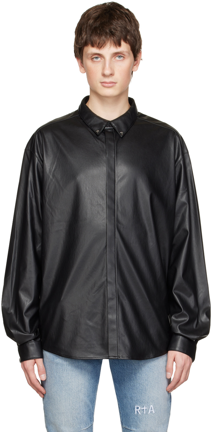 RTA: Black Shay Faux-Leather Shirt | SSENSE Canada