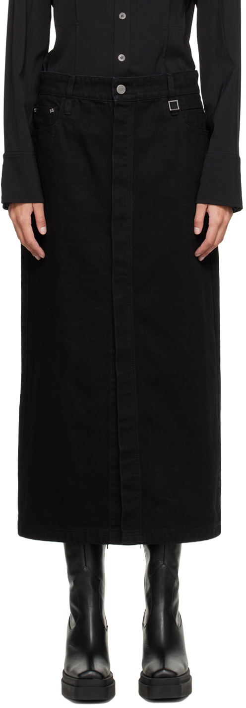 Wooyoungmi Black Washed Denim Midi Skirt