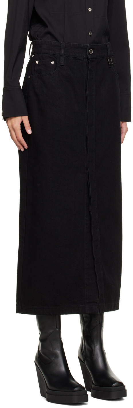WOOYOUNGMI BLACK WASHED DENIM MIDI SKIRT