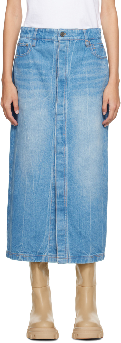 Wooyoungmi Blue Washed Denim Midi Skirt