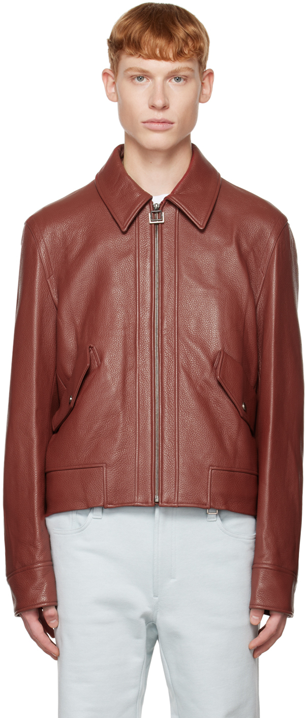 Red Spread Collar Leather Jacket