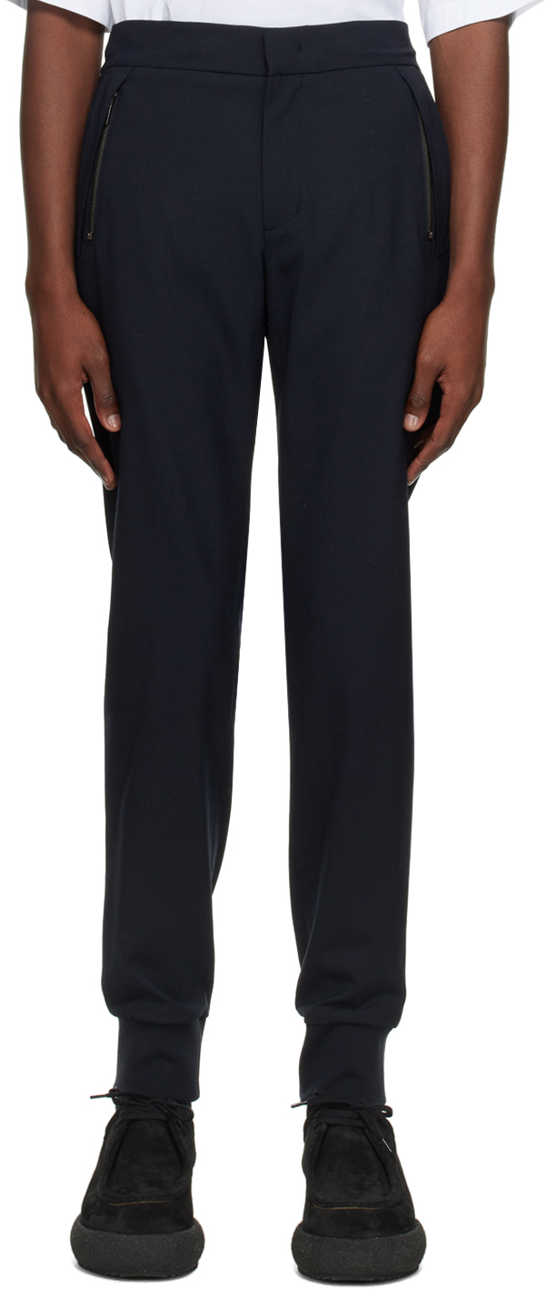 Navy Zip Pocket Trousers by WOOYOUNGMI on Sale