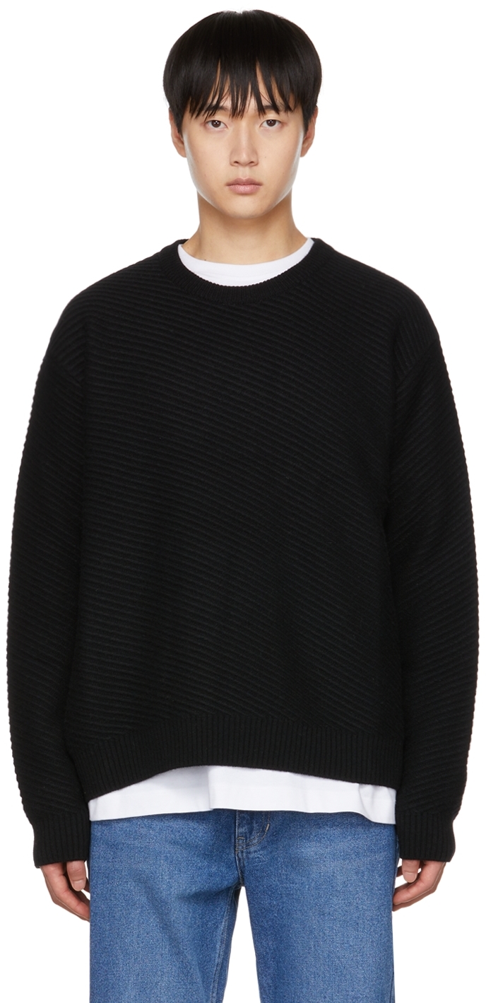 Wooyoungmi: Black Diagonal Sweater | SSENSE