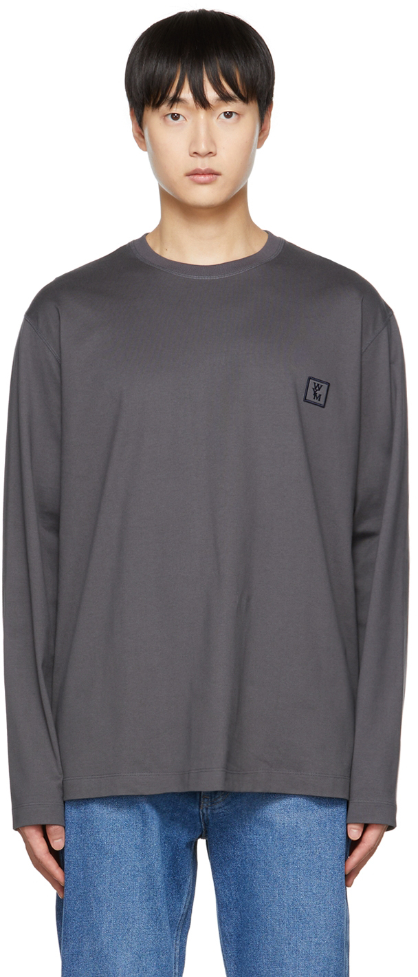Gray Embroidered Long-Sleeve T-Shirt by Wooyoungmi on Sale