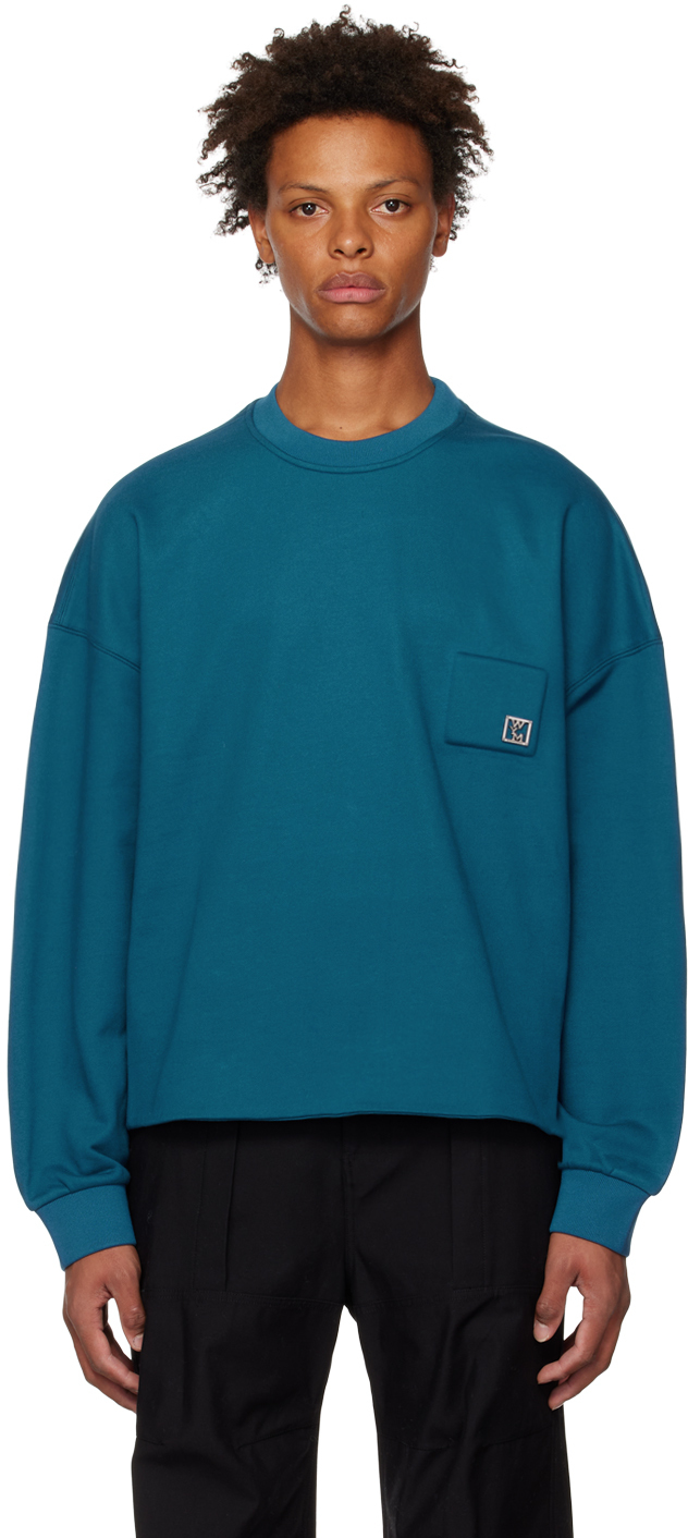 Blue Crop Sweatshirt by Wooyoungmi on Sale
