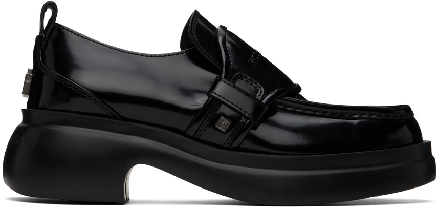 Wooyoungmi Black Vamp Strap Loafers In Black 624b