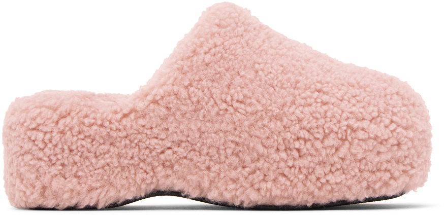 Pink Faux-Shearling Bubble Clogs SSENSE Women Shoes Clogs 