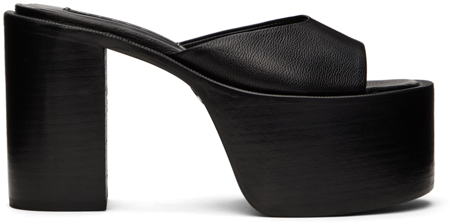 Black Shearling Fussbett Platform Sandals SSENSE Women Shoes High Heels Platforms Platform Sandals 