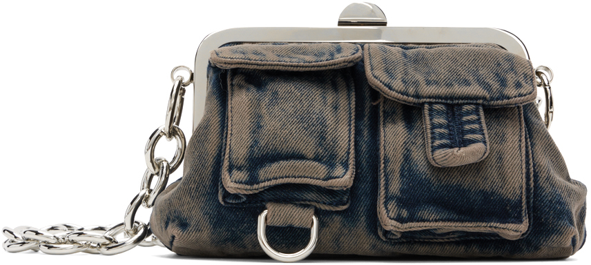 Marques Almeida Blue & Taupe Mini Multipocket Clasp Shoulder Bag