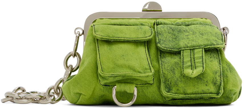 Marques' Almeida Green Mini Multipocket Clasp Shoulder Bag In Lime