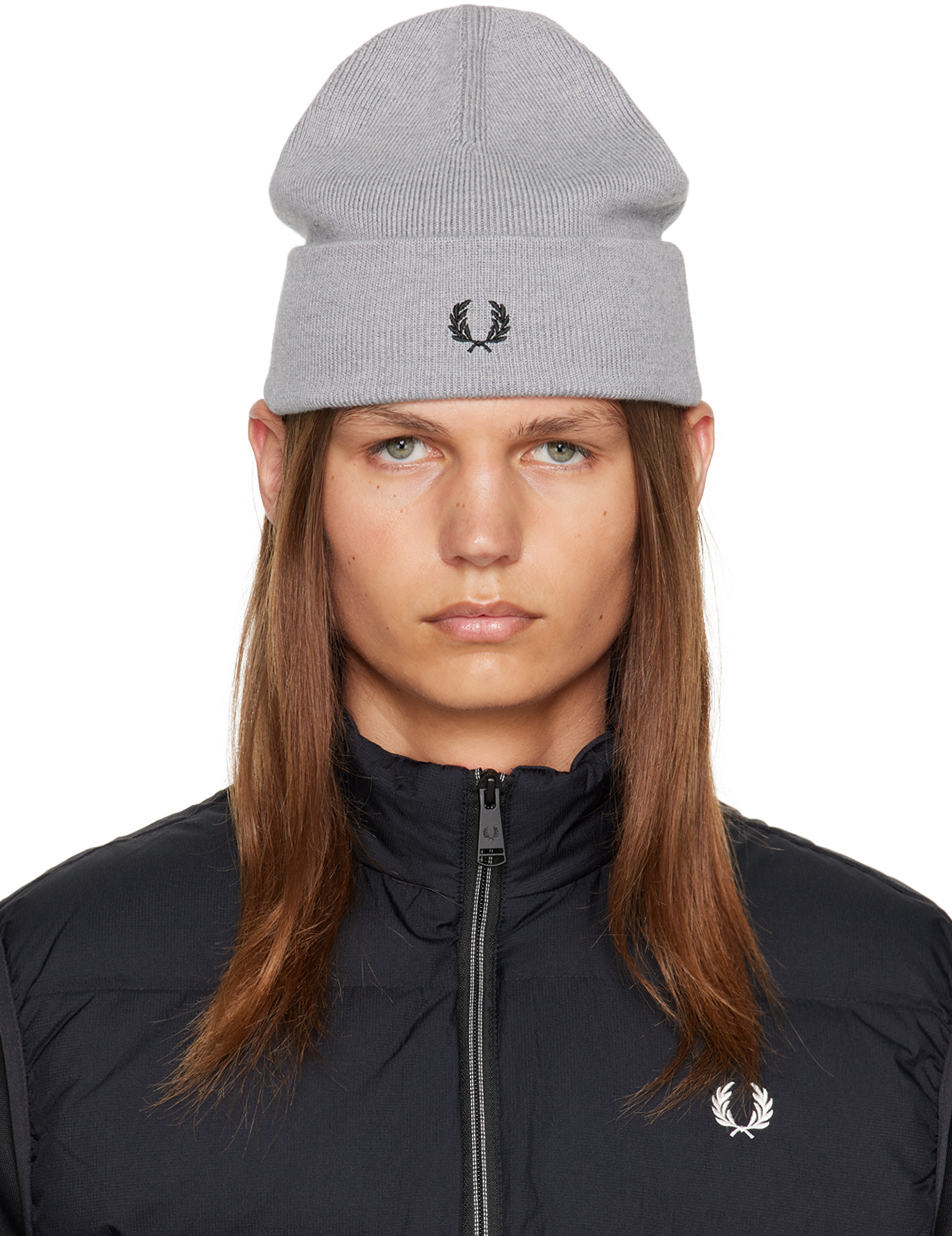 Shop Fred Perry Gray Embroidered Beanie In Steel Marl